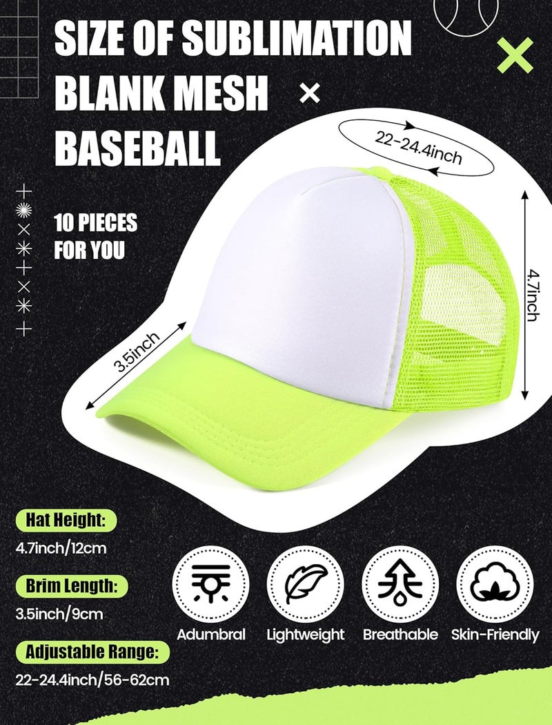 Tarpop 10 Pcs Sublimation Blank Trucker Hats Bulk Mesh Baseball Cap Polyester Mesh Trucker Hat for Men and Women - Image 2